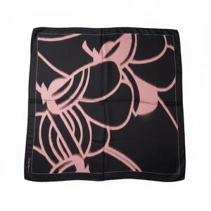 Giorgio Armani Main Line Black/Peach Pink Abstract 100% Silk Scarf, 51x51